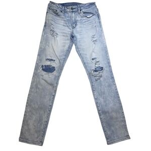 AE Airflex Athletic Slim Straight Jeans Men's Light Wash Distressed Size 29x32